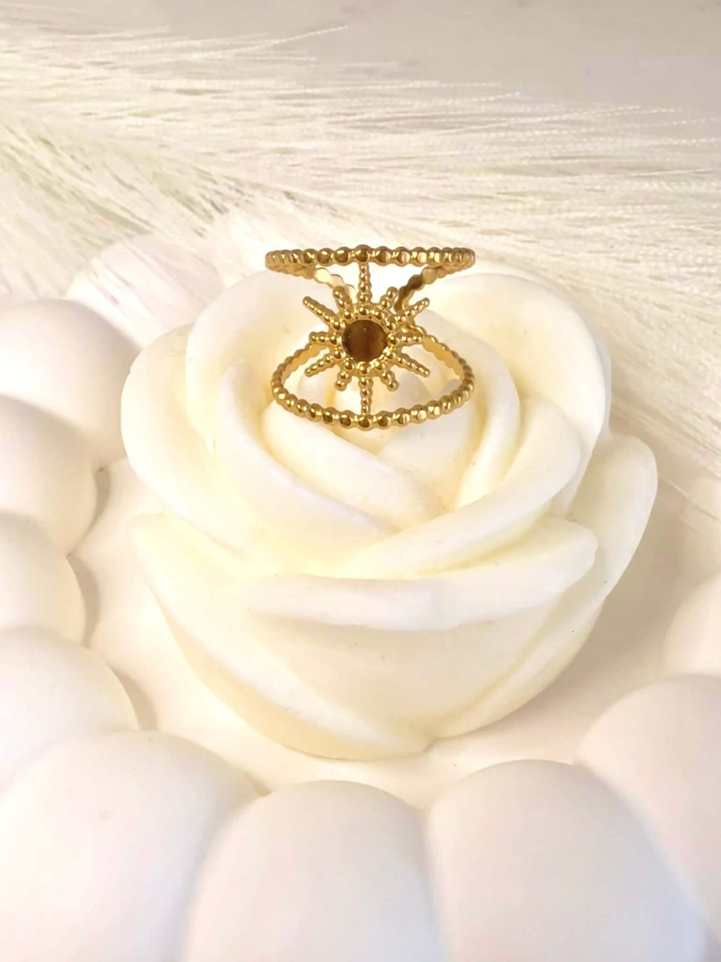 Bague Soleil Dorée INDIA - Bijoux Acier Inoxydable