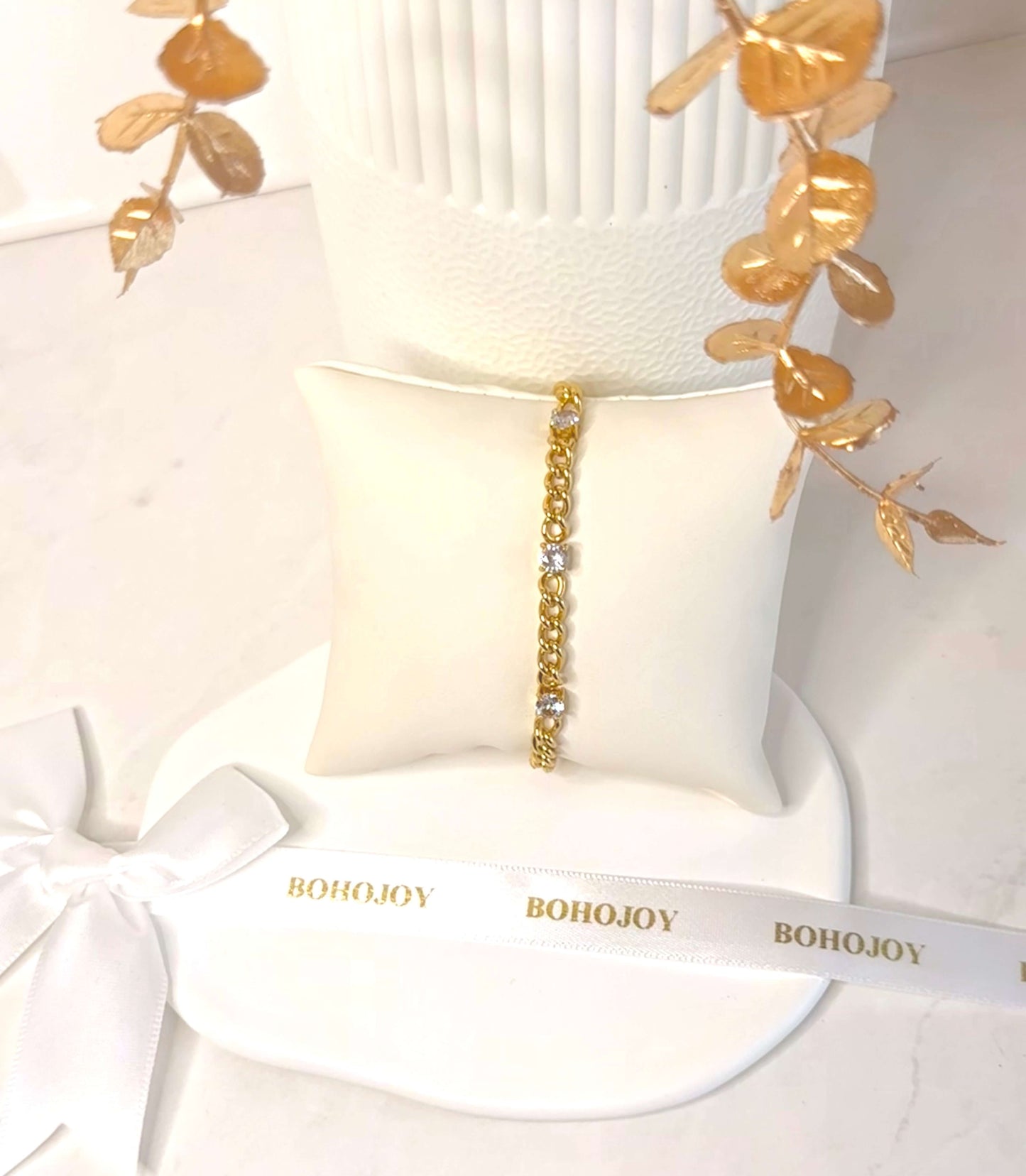 Bracelet ELSA - Acier inoxydable plaqué or 18 carats avec pierres en zircon cubiques | Bohojoy