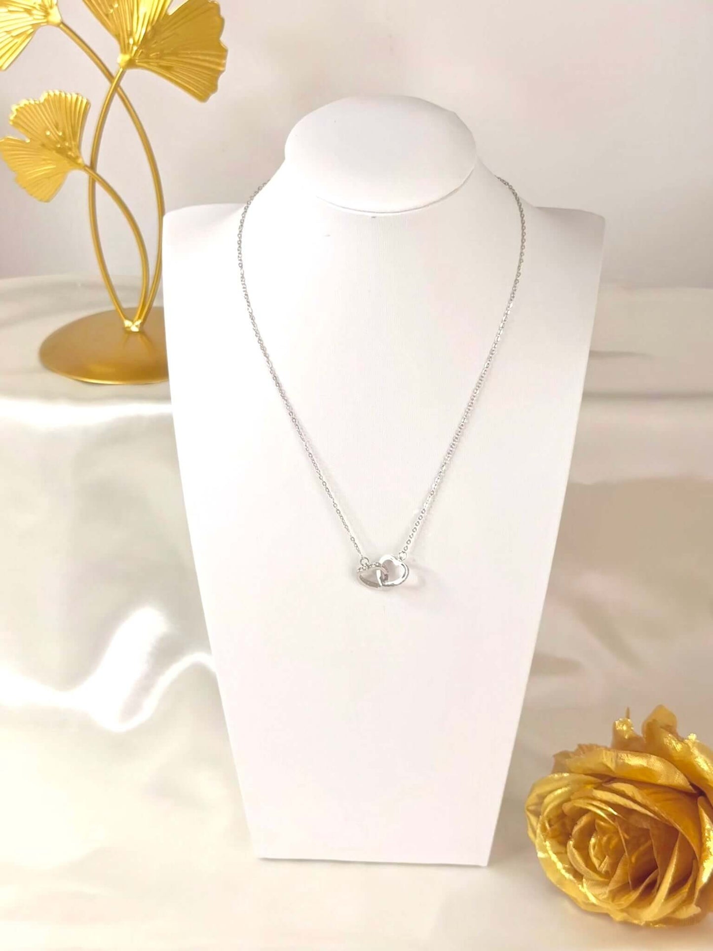 Collier Double Cœur JADE - Bijoux Acier Inoxydable