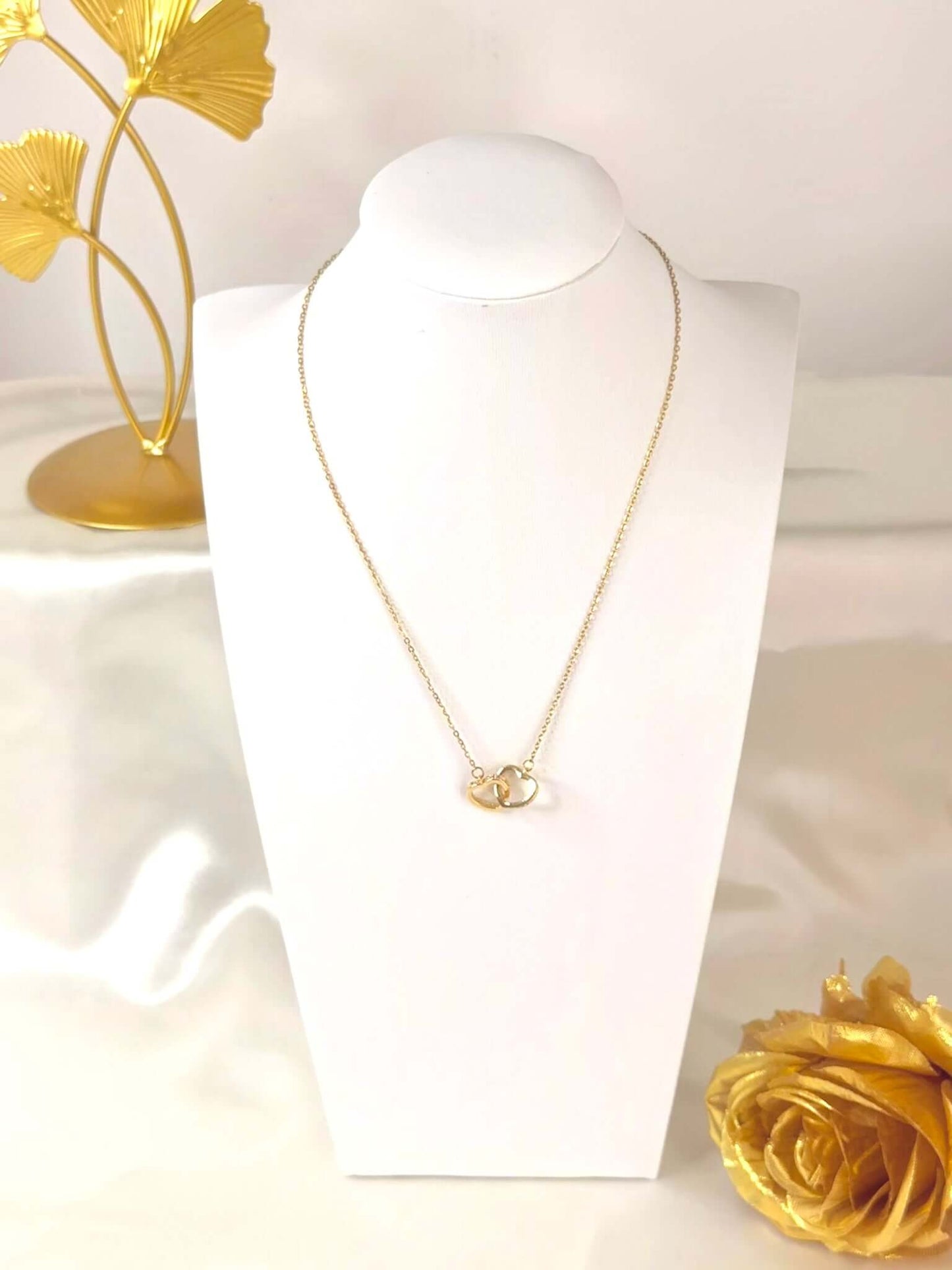 Collier Double Cœur JADE - Bijoux Acier Inoxydable