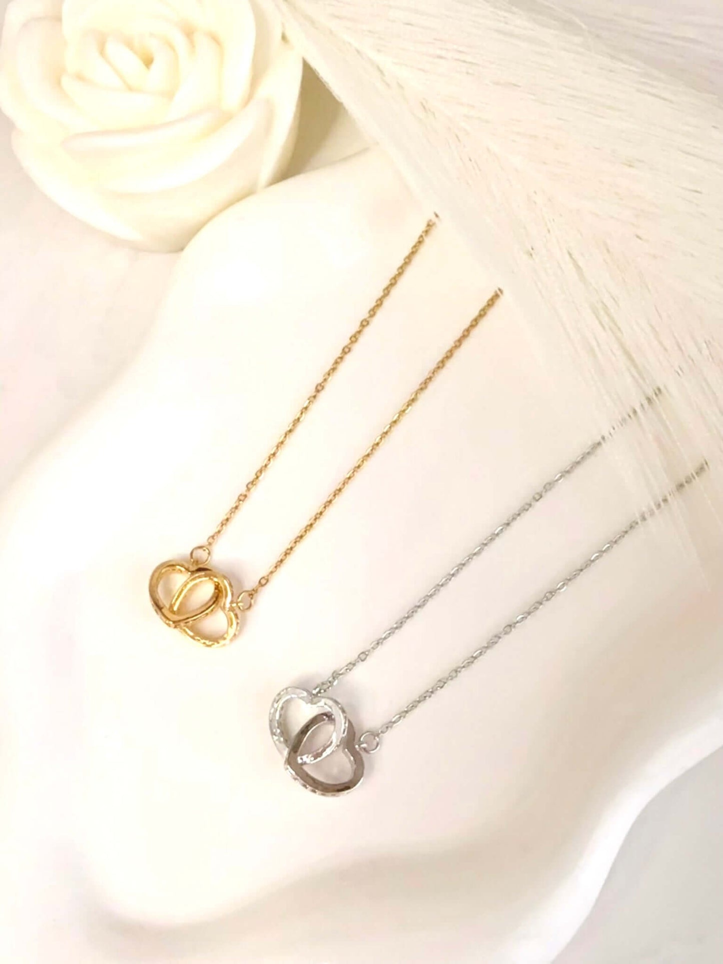 Collier Double Cœur JADE - Bijoux Acier Inoxydable
