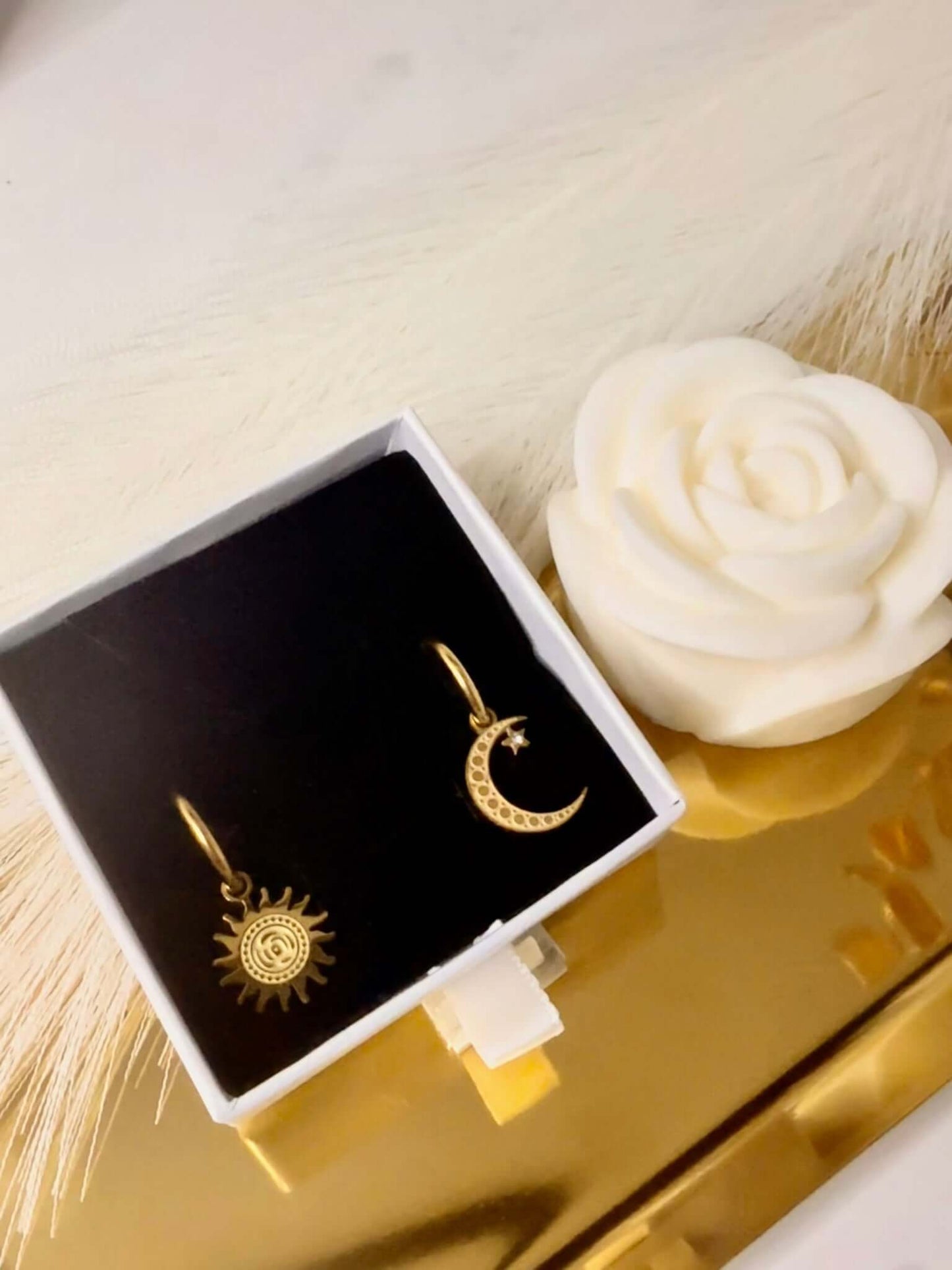LUNA - Boucles d'Oreilles Lune & Soleil en Acier