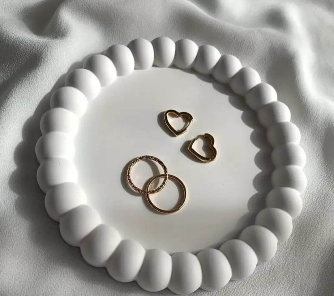 Plateau Rond Orné de Bulles en Résine Jesmonite - Artisanat Français fait main | Bohojoy