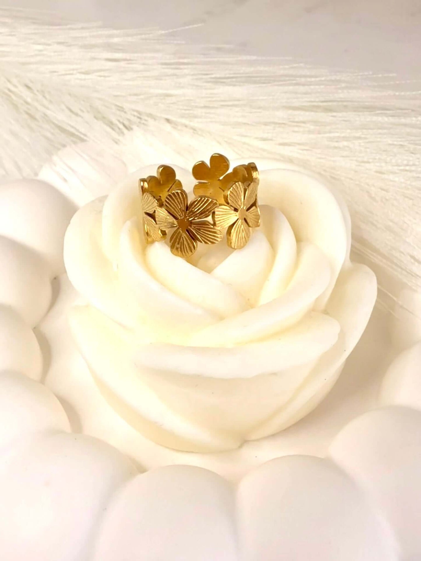 VICTORIA - Bague Couronne de Fleurs en Acier Inoxydable