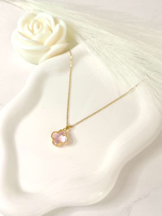 ALMA - Collier Trefle Rose en Acier Inoxydable