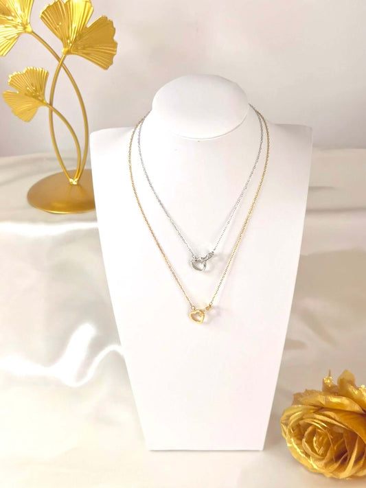 Collier Double Cœur JADE - Bijoux Acier Inoxydable