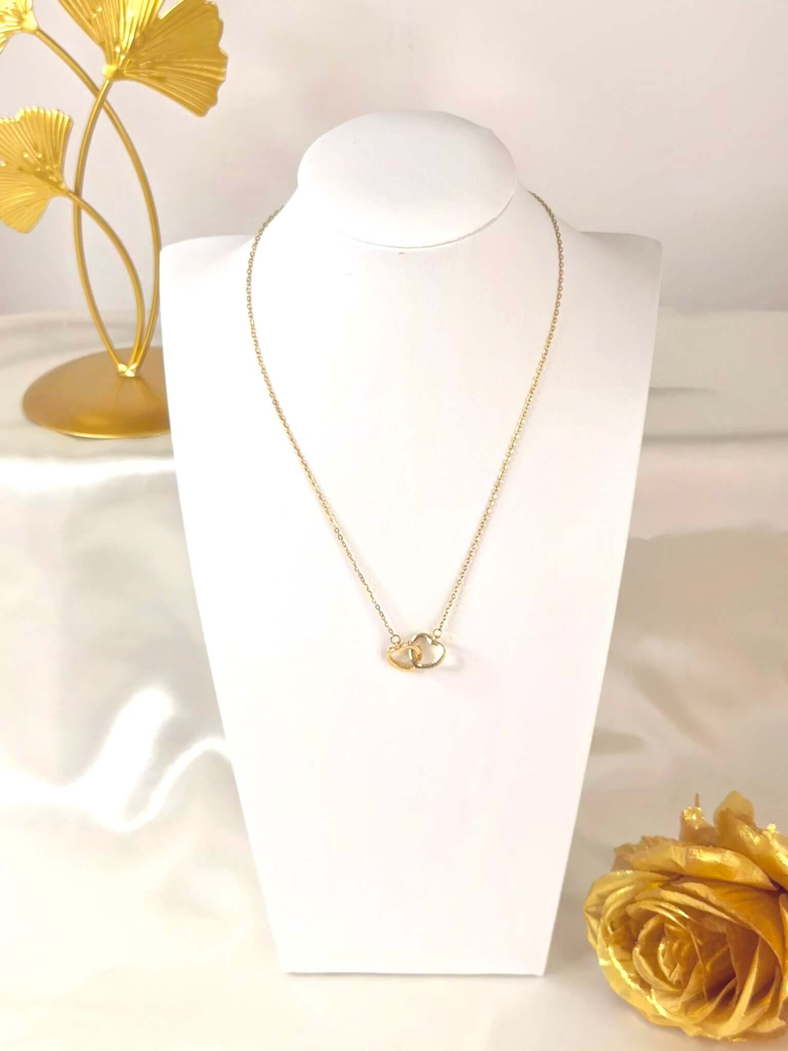 Collier Double Cœur JADE - Bijoux Acier Inoxydable
