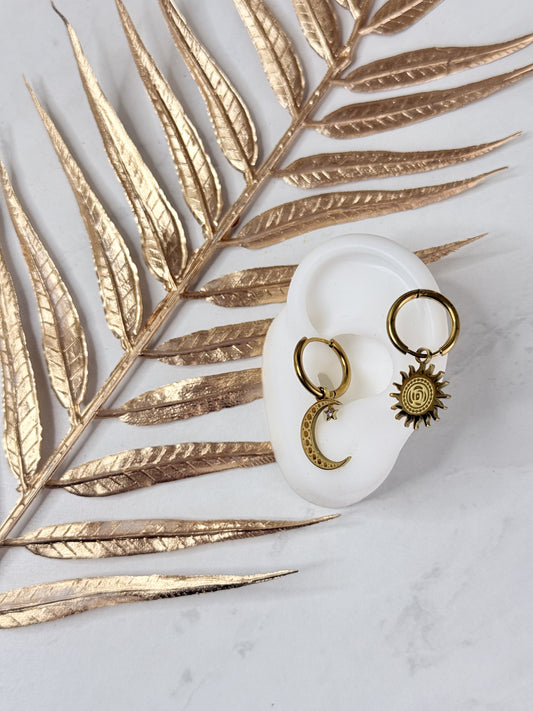 LUNA - Boucles d'Oreilles Lune & Soleil en Acier
