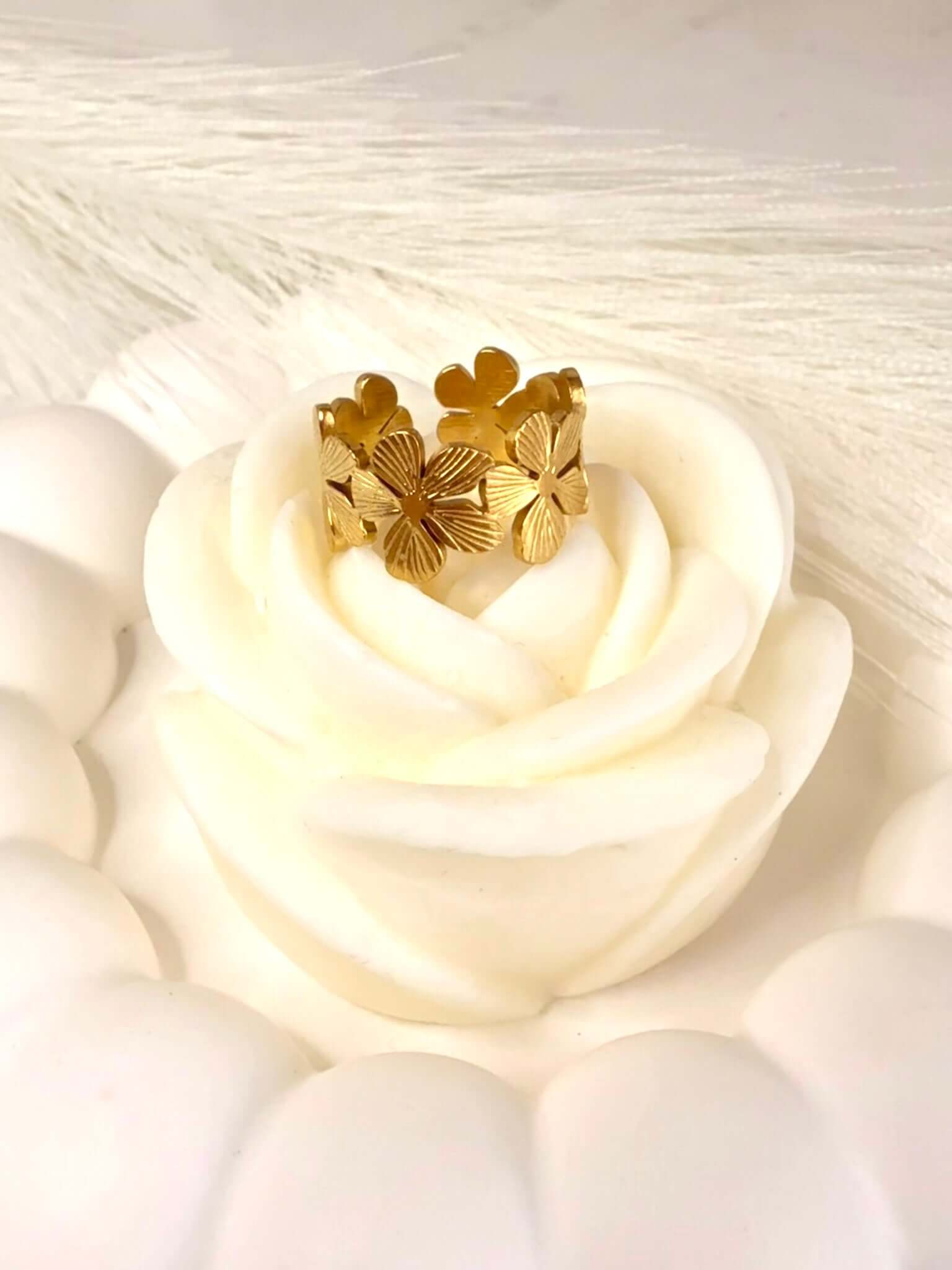 VICTORIA - Bague Couronne de Fleurs en Acier Inoxydable